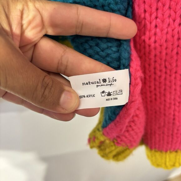 NATURAL LIFE Oversized Color Block Cardigan Sweater Sz L/ XL Thick knit Cardigan - Picture 5 of 6